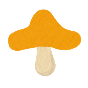 オレンジしいたけキノコのイラスト　クレヨン風　ⒸAtelier Funipo